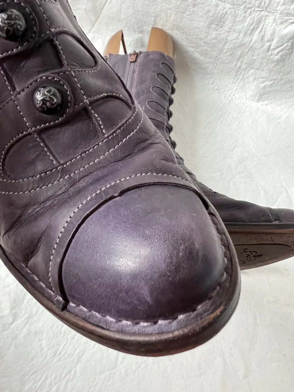 Neosens boots Rococo 799 purple leather button high heel 41 mid calf retro - Picture 9 of 14